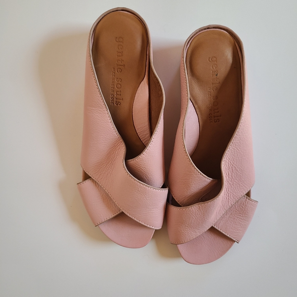 Gentle Souls Pink Leather X Band Wedge Sandals